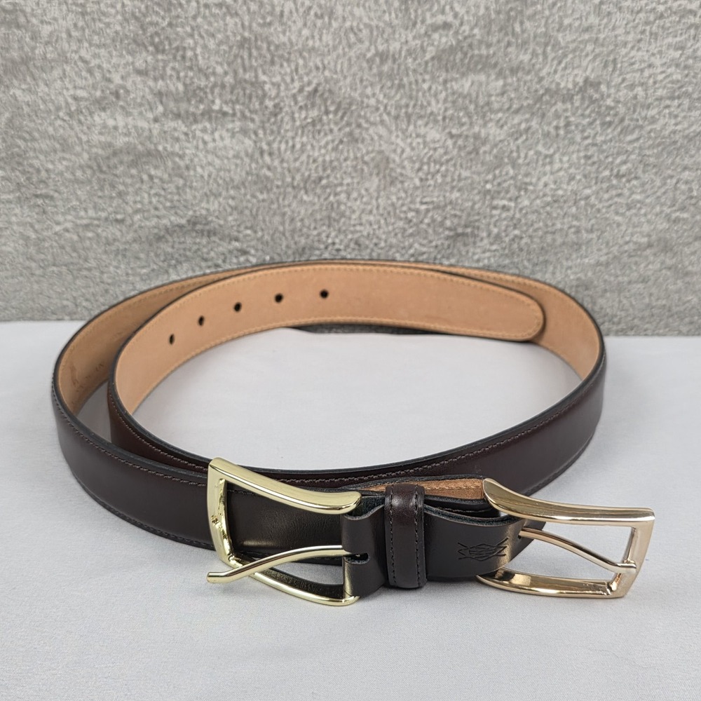 Martin Dingman Leather Belt 36 Smith Coachman Dress Brass‎ Double Buckle Brown